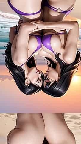 Two Asian Girl Kiss on Beach