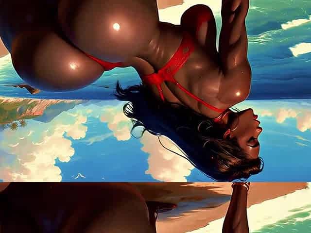 4K 100% Ai Generated 3D Soft Looping Pmv: Dark-skinned Thick Ass Gentle Twerk on Tropical Beach in Sexy Bikinis