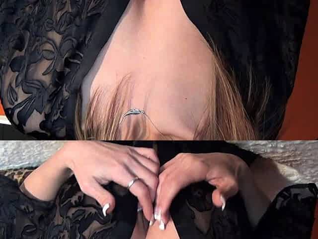 Blonde mature with big boobs masturbates in bed