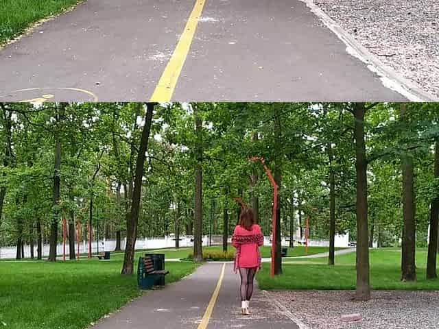 Sluty teen beauty walks in the park in a micro suit out of pants (upskirt, no pants, nylons)