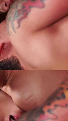 Hairy and inked babe gets pussy drilled on the bed