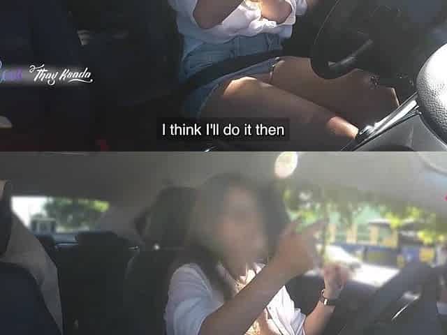 Sexy wife out of pants asking for directions and letting the stranger touch her