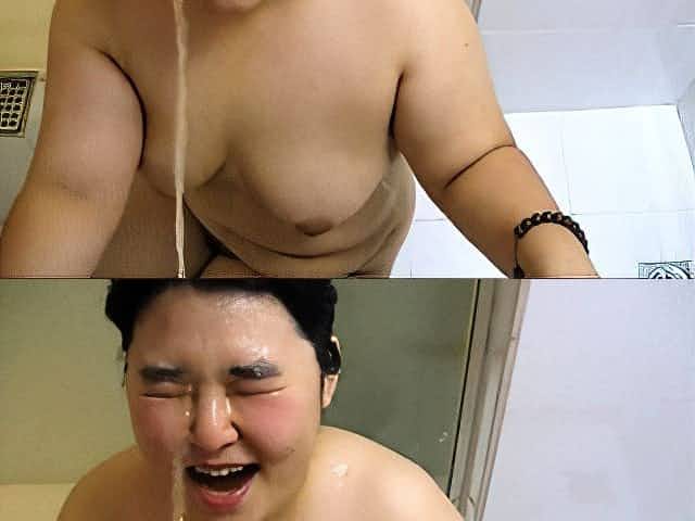 Chubby Korean GF's golden shower