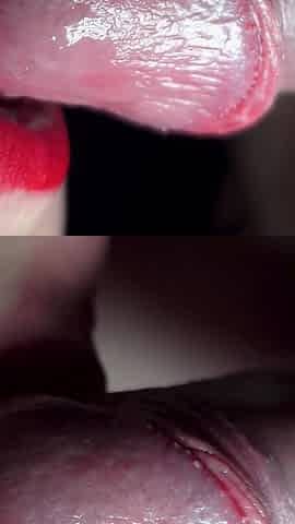 Close up: Sensual Red Lips Make Your Cock Pulsating Cum in Mouth! Best Real Sloppy Blowjob Asmr
