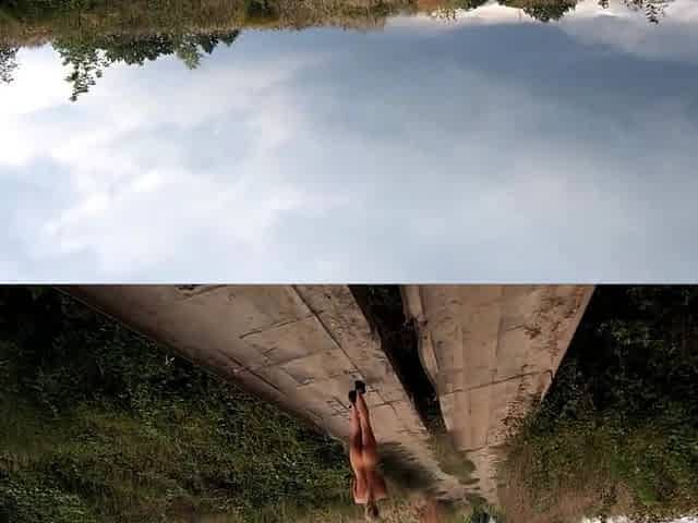 Risky Public Walk - Naked on a Broken Bridge