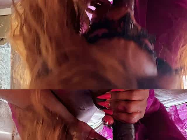 Ashanty ROSE, a pretty Ebony woman with a flawless booty, giving a oral to a large Ebony ramrod