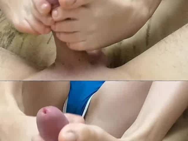 Stretched pisyun with her feet