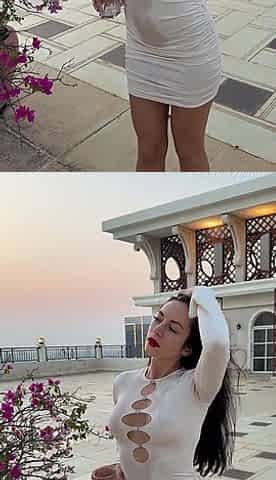 Outdoor Pussy Flashing, Pee in the Glass, Spit, Ahegao, Fake Cum on My Tits & Body