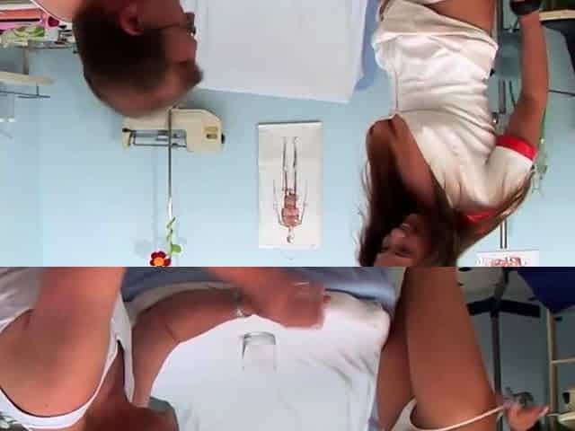 Trashy nurse peeing in a glass