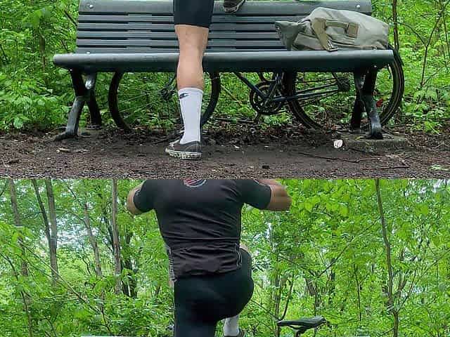 Biker In Spandex Stretching At The Park