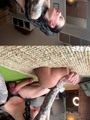 Inked beauty shares passionate intense solo dildo desire