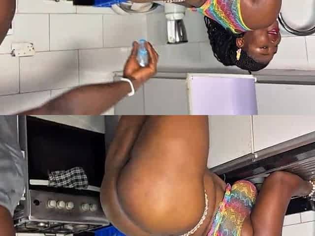 Giant butt and melons get banged by giant knob in kitchen