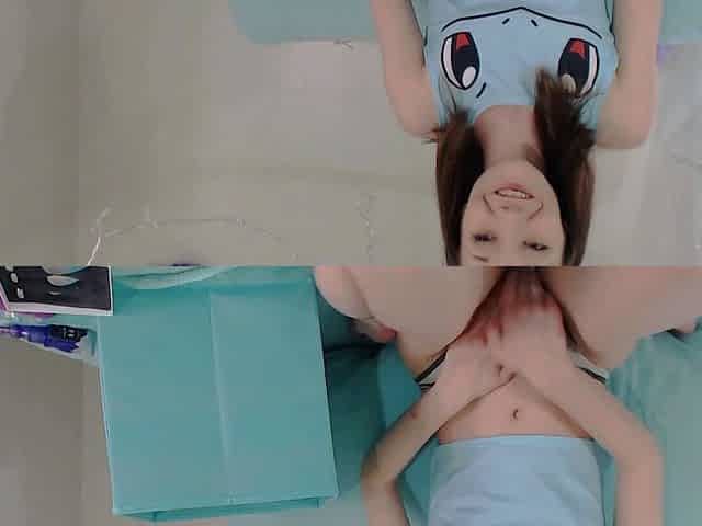 Skinny teen brunette masturbating with toy