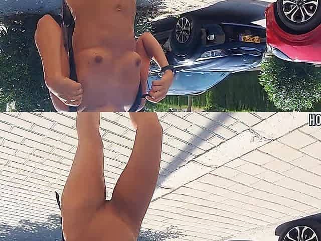 Fitness concupiscent Pair Flaunts Nudity walking nude on Public Road - Hot and Cocky!