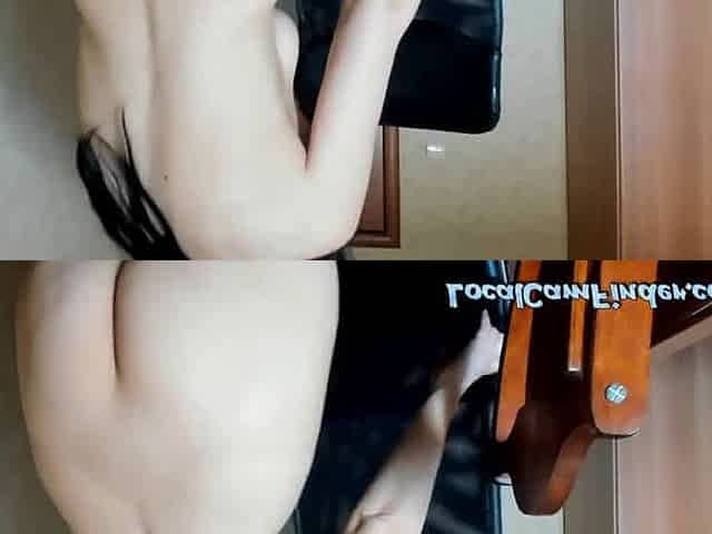 Big-Tit Russian Brunette Masturbates on Chair