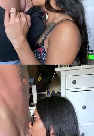 Tan stud gives a POV blowjob to his big cock