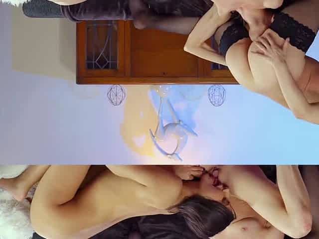 Pigtailed Brunette Lesbian Licks Hot Blonde