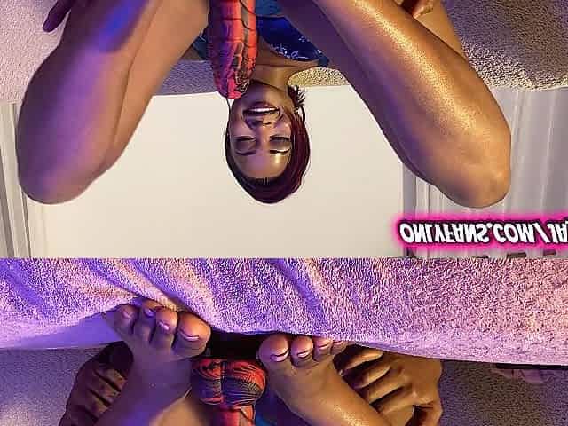 The smooth curves of her tender feet glide over your hard wang