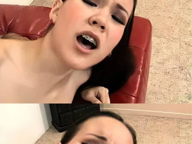 Small tit brunette sucks a big cock hardcore