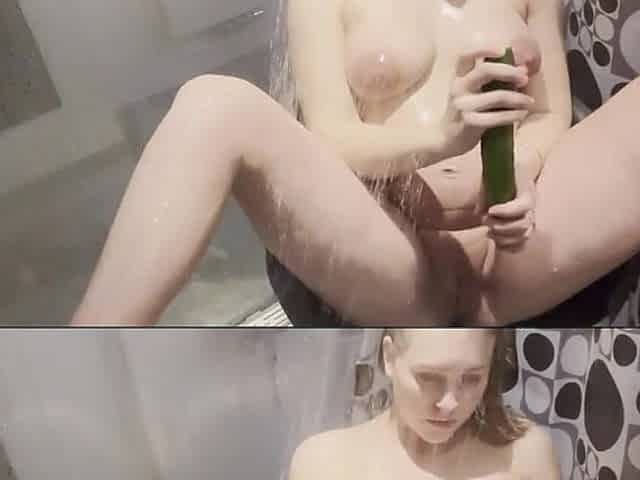 Filling My Pregnant Holes in the Shower Using a Coca Cola Can and a Cucumber