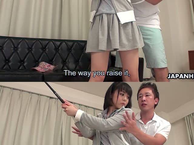 Kinky Japanese golf player Tomoyo Isumi is poked both mish and doggy