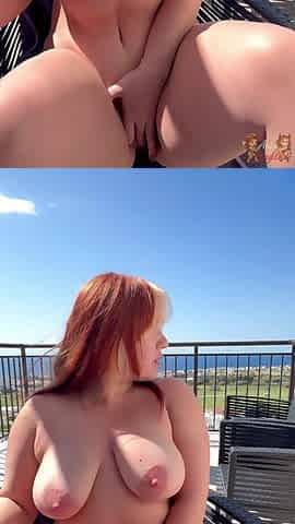 Risky Balcony Mission: Caught Drenching Everything in Cum