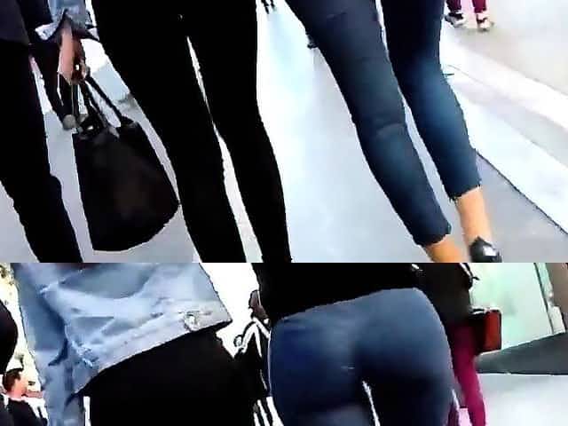 2 sexy teens booty in tight jeans and leggings