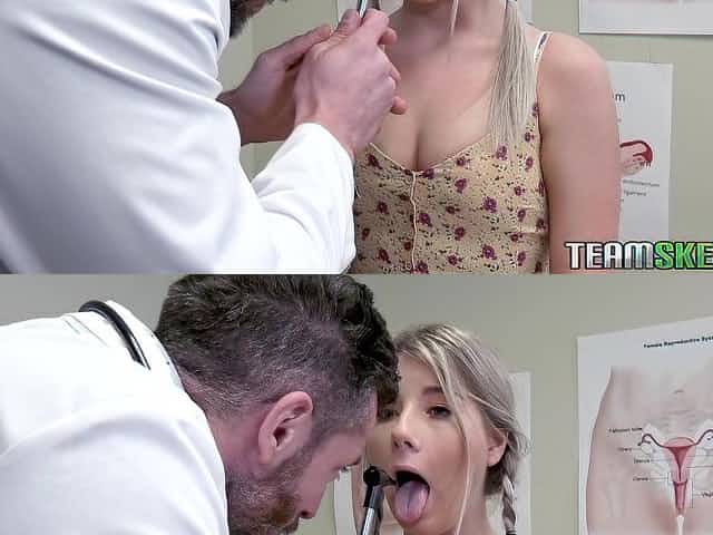 Cute blonde teen pounded and cum sprayed at the doctors office