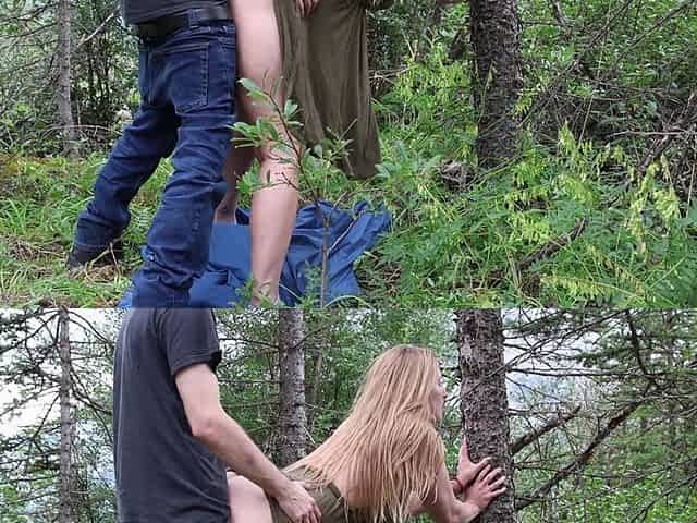 Nerdy Nympho Fucked and Creampied in the Woods