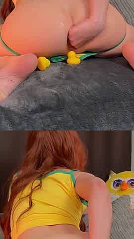 Stuck Cute Ducks in Her Ass