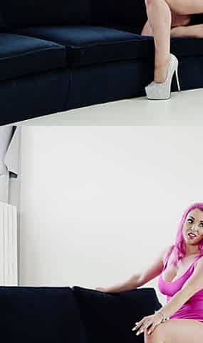 Busty Pink Haired Babe Fucks Her Hung Man in Front of the Photographer
