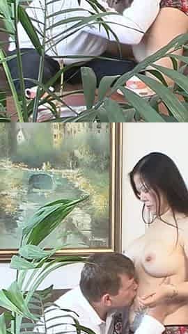The perverted neighbor always has a great desire to fuck the slutty brunette's pussy in a German amateur