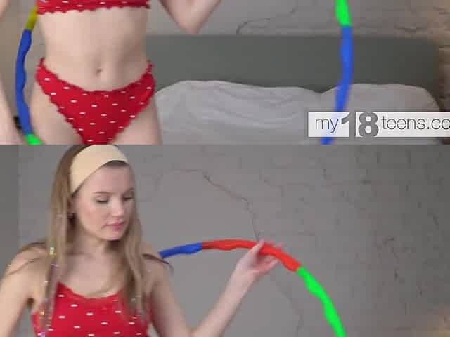 A lewd gymnast Milka Way fingers herself