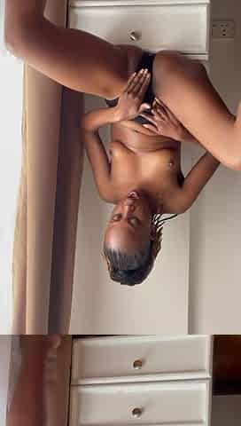 Ebony Slut Masturbates Her Creamy Pussy with Her Panties Until She Squirtd