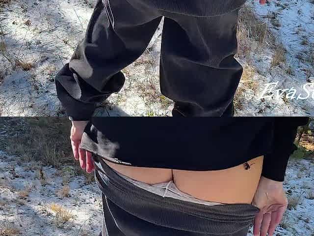 large pissing booty in the woods