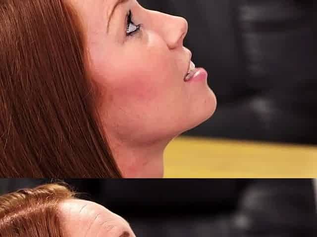 Redhead nylons babe rubs her clit through her sexy stockings