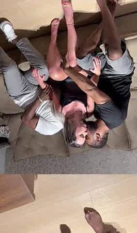 The 1st time the cuckold let his hotwife be with 2 ebony boys.