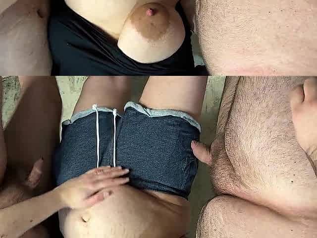Large boobed whore wife have a immodest no-cock rubber sex with 2 homeless mans