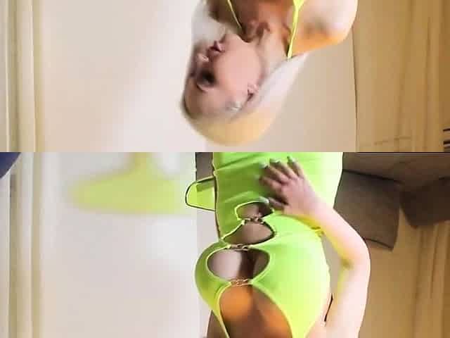 A huge boobs blonde giving his small dick a quick handjob