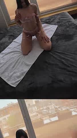 Candie Luciani POV Nude Massage in Pink Underwear Black Bed