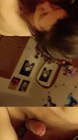 Blow job ended with cum on the tongue