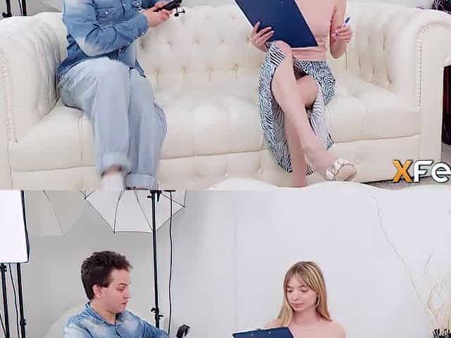 Blond sweetheart acquiesces to rimming at a casting