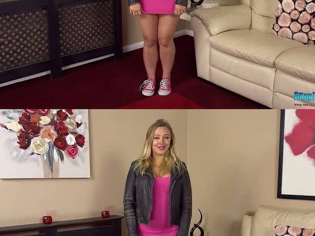 Bright pink dress of lovely nympho Beth gets pulled down during stripping