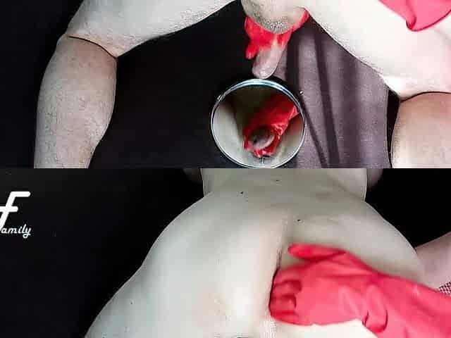 Consummate prostate milking in red gloves ~DirtyFamily~