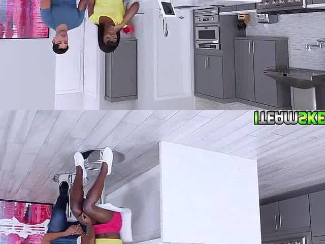 Black Ana Foxx goes down on her kness and swallows Ryan Drillers massive penis!