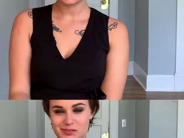 Amateur busty brunette masturbates and does hand job