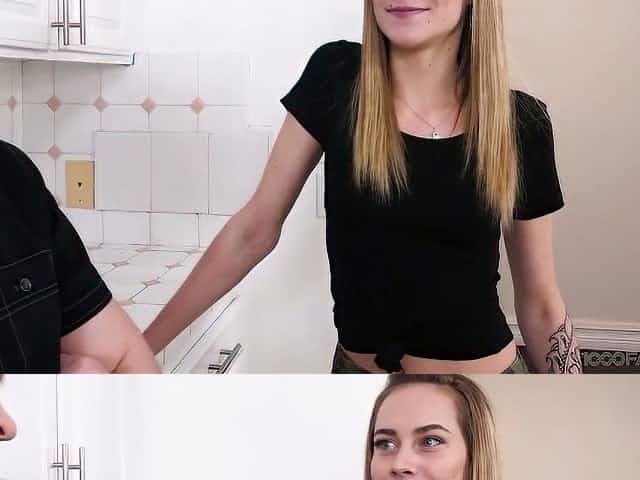 Cum-thirsty chick Nova Skies gives splendid deepthroat blowjob standing on her knees