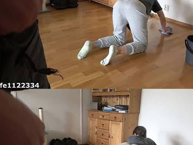 Love to see how my maid is washing floor and wank