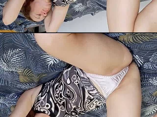 1127 - White Slut, Clothed-sex, Satin Dress, Satin Thong, Stockings, Heels, Doggy Style, Blowjob, Rimming