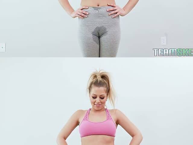 Sweaty babe in yoga pants Zoey Monroe gets her pussy licked and fucked on a fitball
